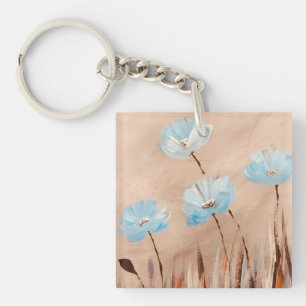 Blue poppies in grass key ring
