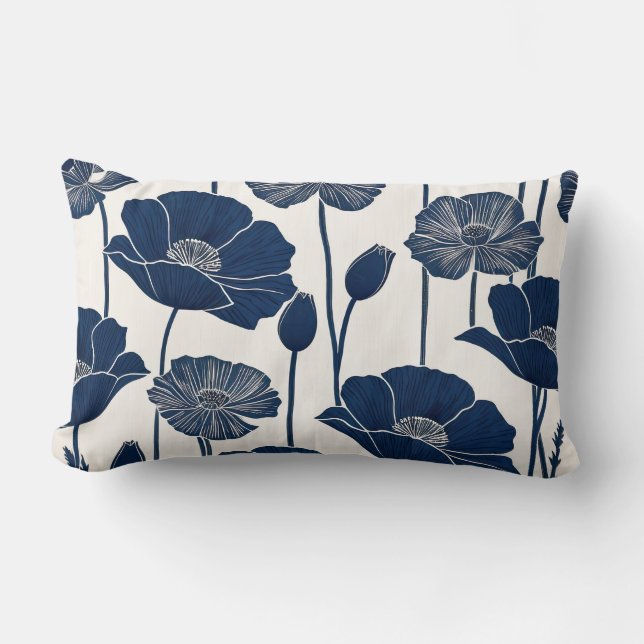 Blue Poppies Lumbar Cushion (Front)