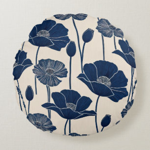 Blue Poppies Round Cushion