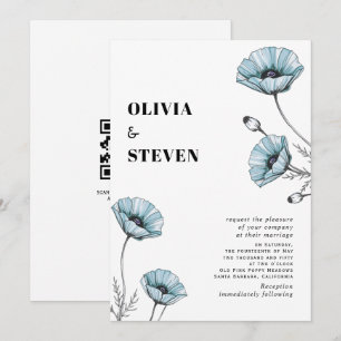Blue poppies wildflowers floral QR code wedding Invitation