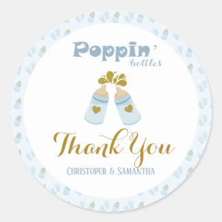 Blue Poppin Bottles Boy Baby Shower Classic Round Sticker