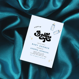 Blue Poppin' Bottles Funny Boy Baby Shower Invitation
