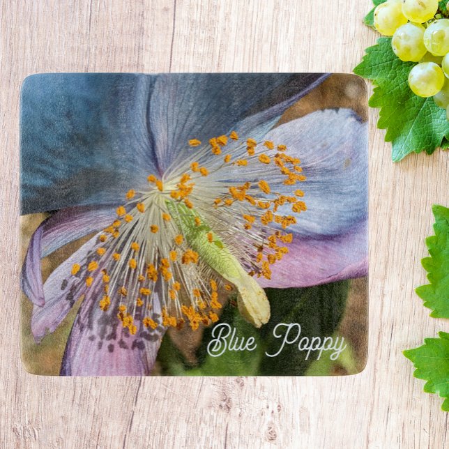 Blue Poppy Bloom Floral Cutting Board (In Situ)