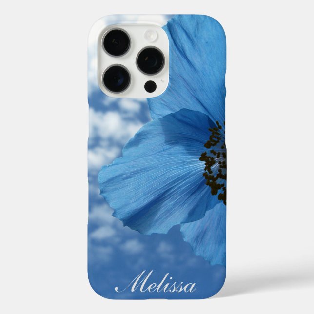 BLUE POPPY Flower Blue Sky with Name Case-Mate iPhone Case (Back)