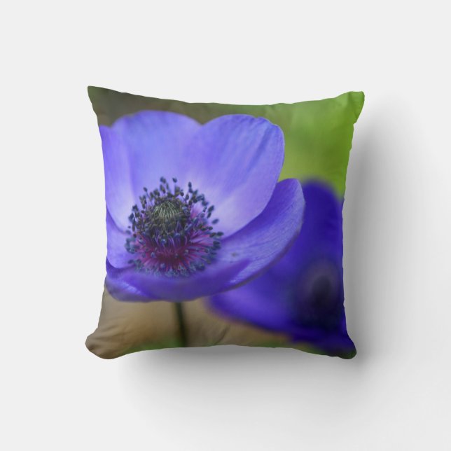 Blue Poppy Flower Cushion (Front)