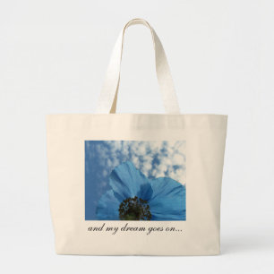 BLUE POPPY Flower Dream Blue Large Tote Bag