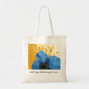 BLUE POPPY Flower Dream Golden Tote Bag