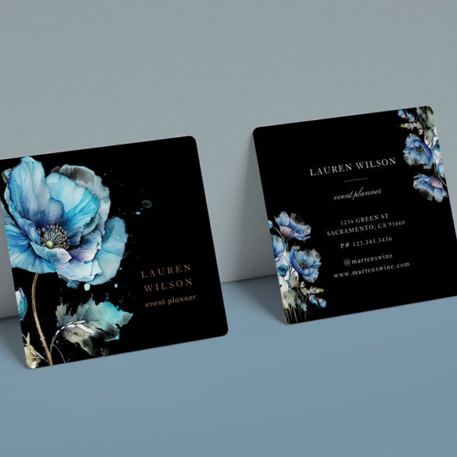 Blue Poppy Flower Elegant Business Card (Creator Uploaded)