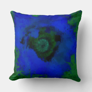 Blue Poppy Flower Painting Green Background Cushion
