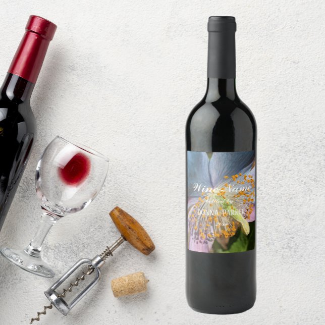Blue Poppy Flower Personalised Wine Label (In Situ)