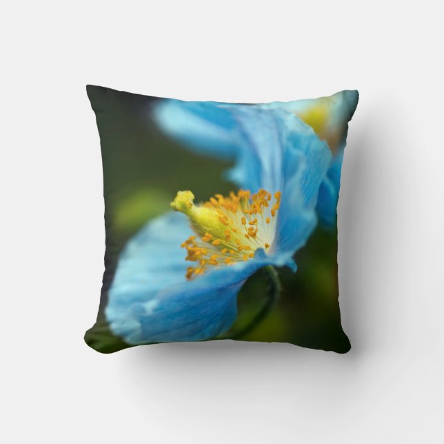 Blue Poppy flower Throw Pillow (Front)