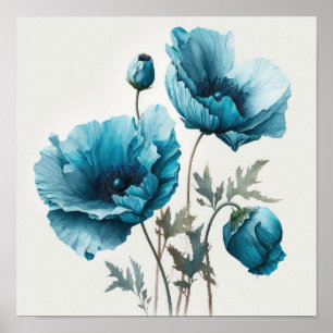 Blue Poppy Flowers Art Print Poster
