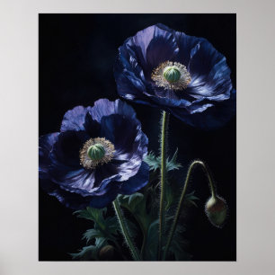 Blue Poppy Flowers Art Print Poster