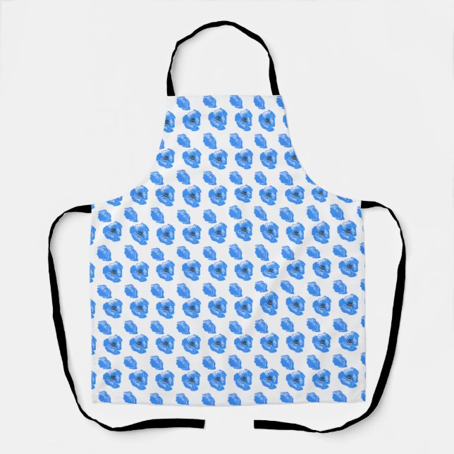 Blue poppy Flowers summer nature pattern  Apron (Front)