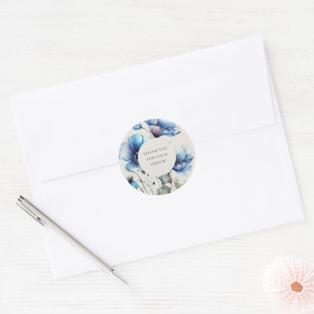 Blue Poppy Thank You For Your Order Classic Round Sticker (Envelope)