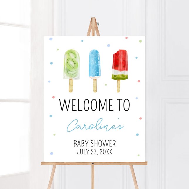 Blue Popsicle Baby Shower Welcome Poster (Ready to Pop Baby Shower Welcome Sign)