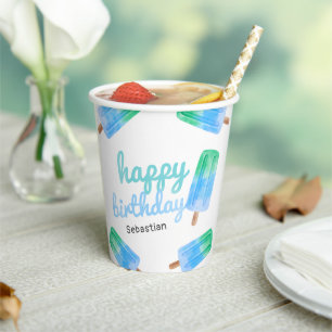 Blue Popsicle Boy Birthday Party Paper cup
