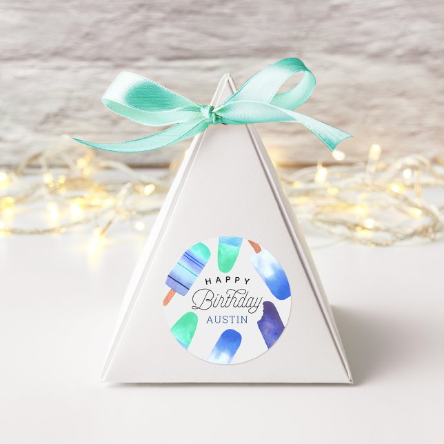 Blue Popsicle Personalised Kids Birthday Classic Round Sticker (Creator Uploaded)