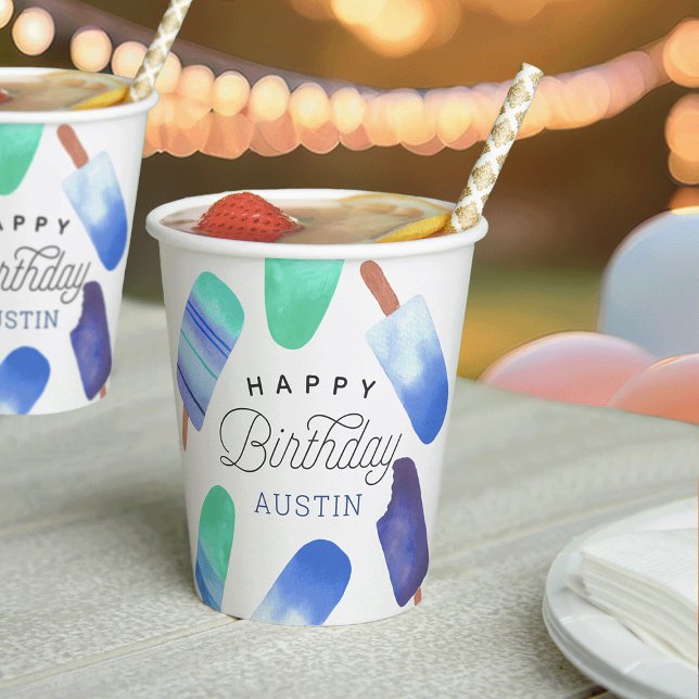 Blue Popsicle Personalised Kids Birthday Party Paper Cups (Creator Uploaded)