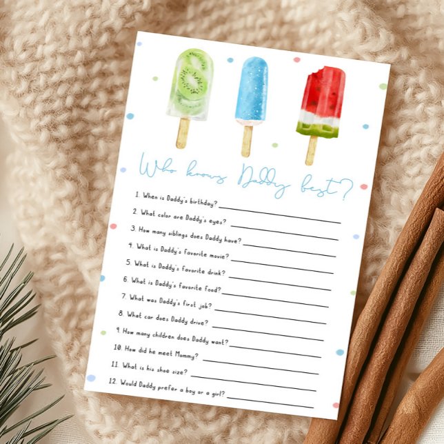 Blue Popsicle Shower Who Knows Daddy Best Game (Ready to Pop Baby Shower Who Knows Daddy Best Game)