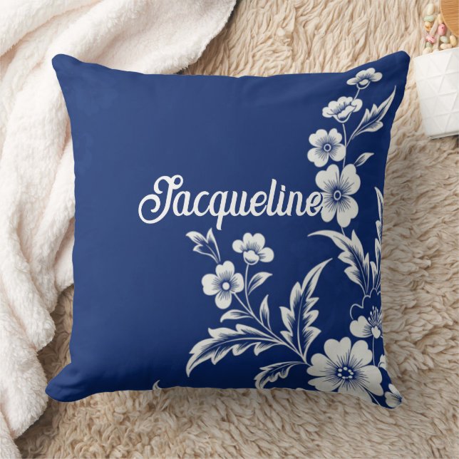 Blue Porcelain Bloom Cushion (Blanket)
