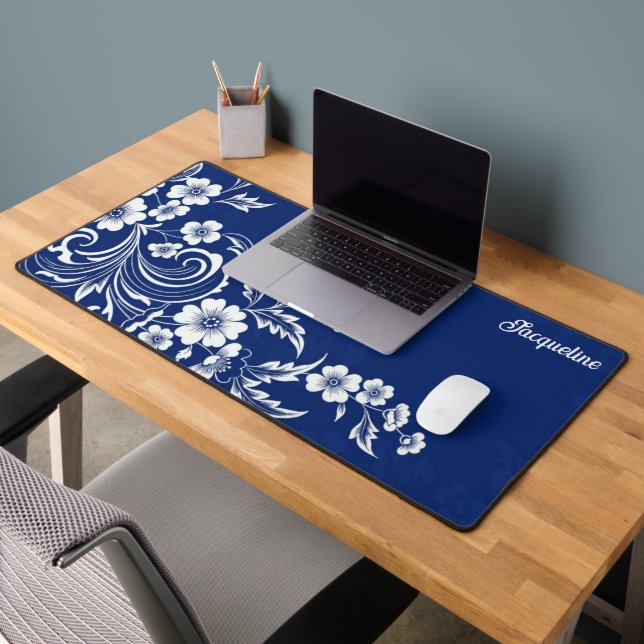 Blue Porcelain Bloom Desk Mat (Office 2)