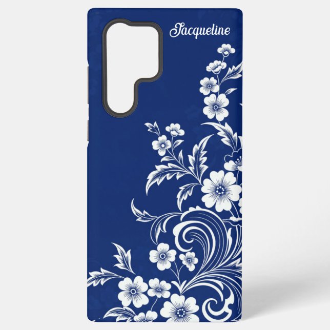Blue Porcelain Bloom Samsung Galaxy S22 Ultra Case (Back)