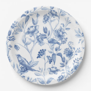 Blue,porcelain,blue china,floral toile,chinoiserie paper plate