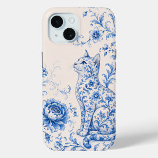 Blue Porcelain Cat Floral Phone Case