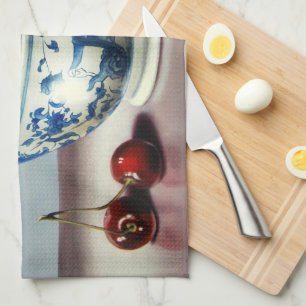 Blue Porcelain & Cherries Tea Towel