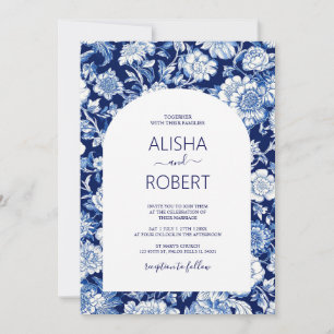 Blue Porcelain Chinoiserie Floral Wedding Invitation