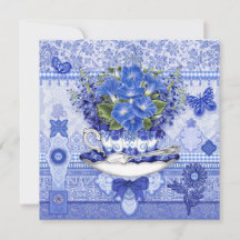 Blue Porcelain Cup and Flowers Card