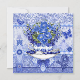 Blue Porcelain Cup and Flowers Card