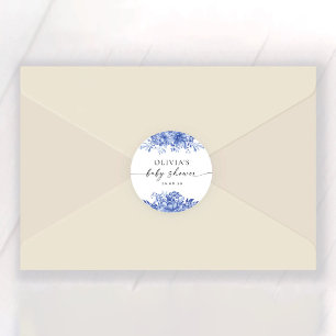 Blue Porcelain Floral Baby Shower Sticker