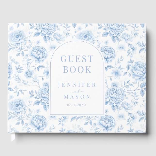 Blue porcelain floral boho gift wedding guest book (Front)