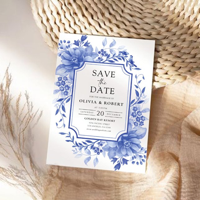 Blue Porcelain Floral Chinoiserie Save The Date (Creator Uploaded)