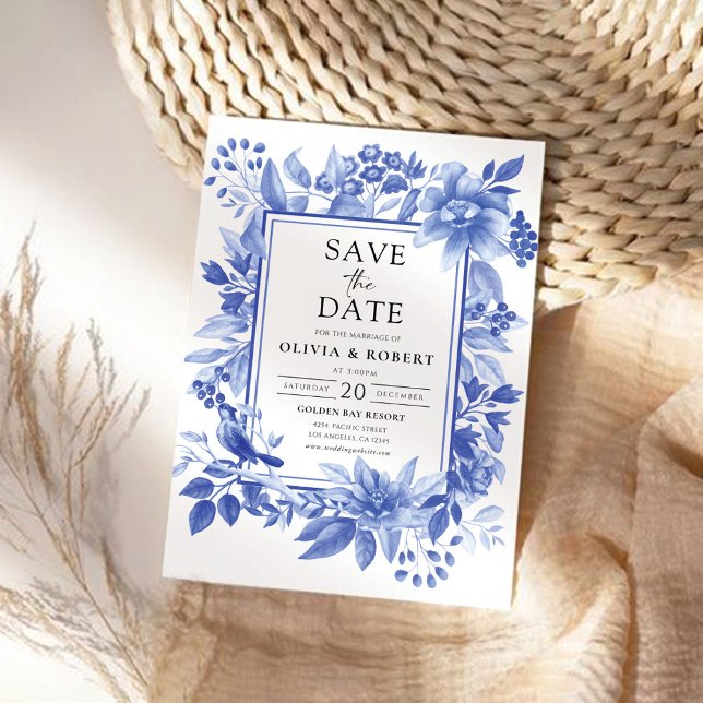 Blue Porcelain Floral Chinoiserie  Save The Date (Creator Uploaded)