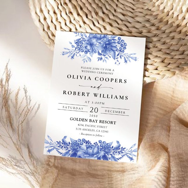 Blue Porcelain Floral Chinoiserie Wedding Invitation (Creator Uploaded)