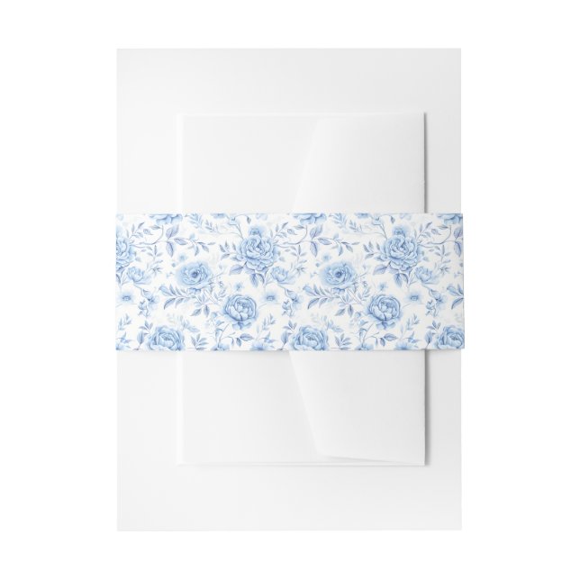 Blue Porcelain Floral Chinoiserie Wedding Invitation Belly Band (Front Example)