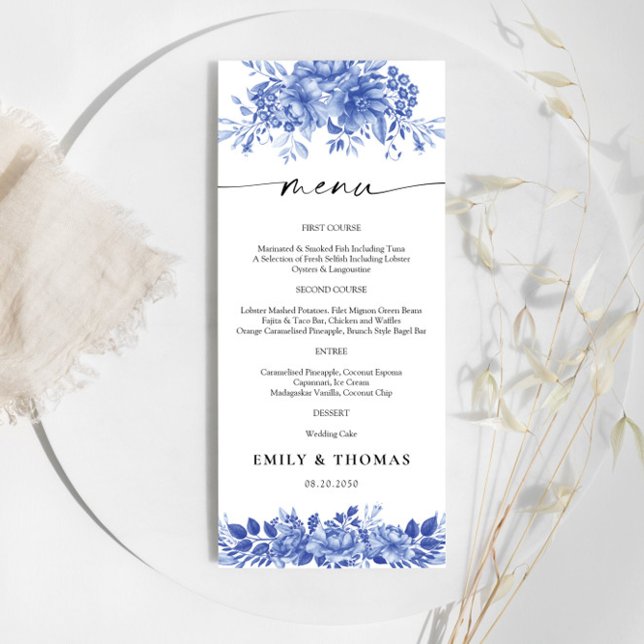 Blue Porcelain Floral Chinoiserie Wedding Menu (Creator Uploaded)