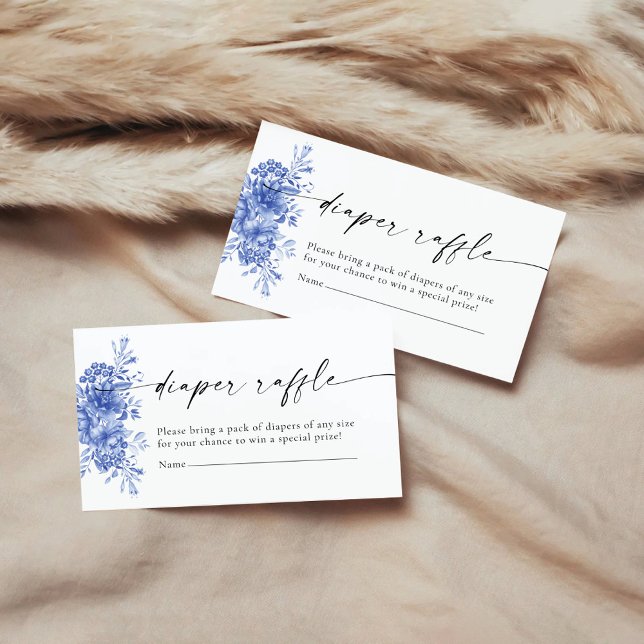 Blue Porcelain Floral Diaper Raffle Enclosure Card (Creator Uploaded)