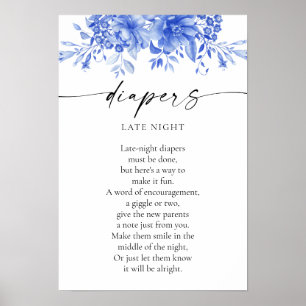 Blue Porcelain Floral Diapers Late Night Poster