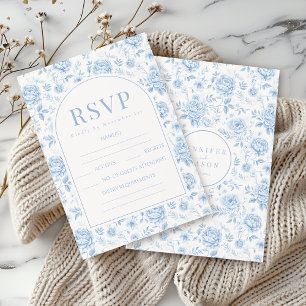 Blue Porcelain Floral Garden Wedding RSVP Cards