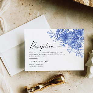 Blue Porcelain Floral Wedding Reception Enclosure Card