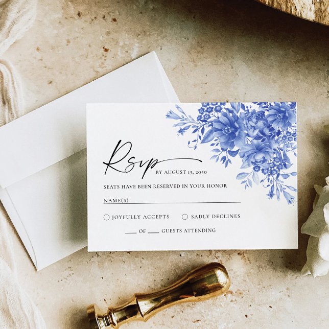 Blue Porcelain Floral Wedding RSVP Card (Creator Uploaded)