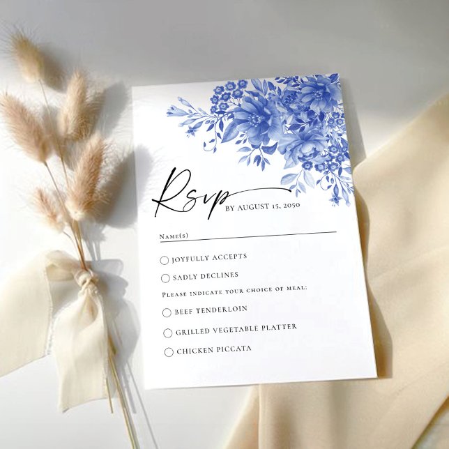 Blue Porcelain Floral Wedding RSVP Card (Creator Uploaded)