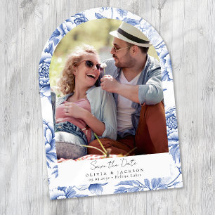 Blue Porcelain Toile Floral Wedding Save The Date