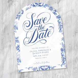 Blue Porcelain Toile Floral Wedding Save The Date