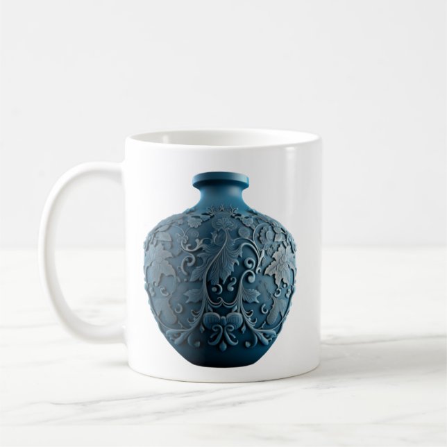 Blue Porcelain Vase Engraved Mug (Left)