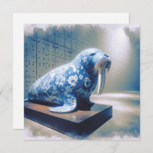 Blue Porcelain Walrus Greeting Card